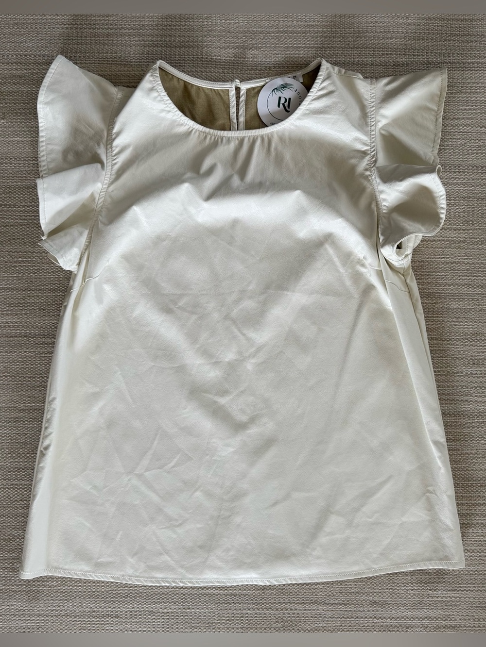 TCEC faux vegan leather ruffle sleeve cream color blouse top women’s size M NWT